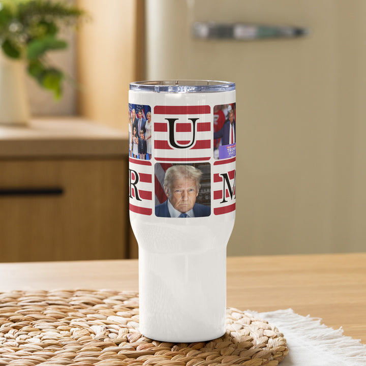 Funny Coffee Mug | President Donald Trump American Flag Tumbler: Travel mug with a handle | Funny Mugger