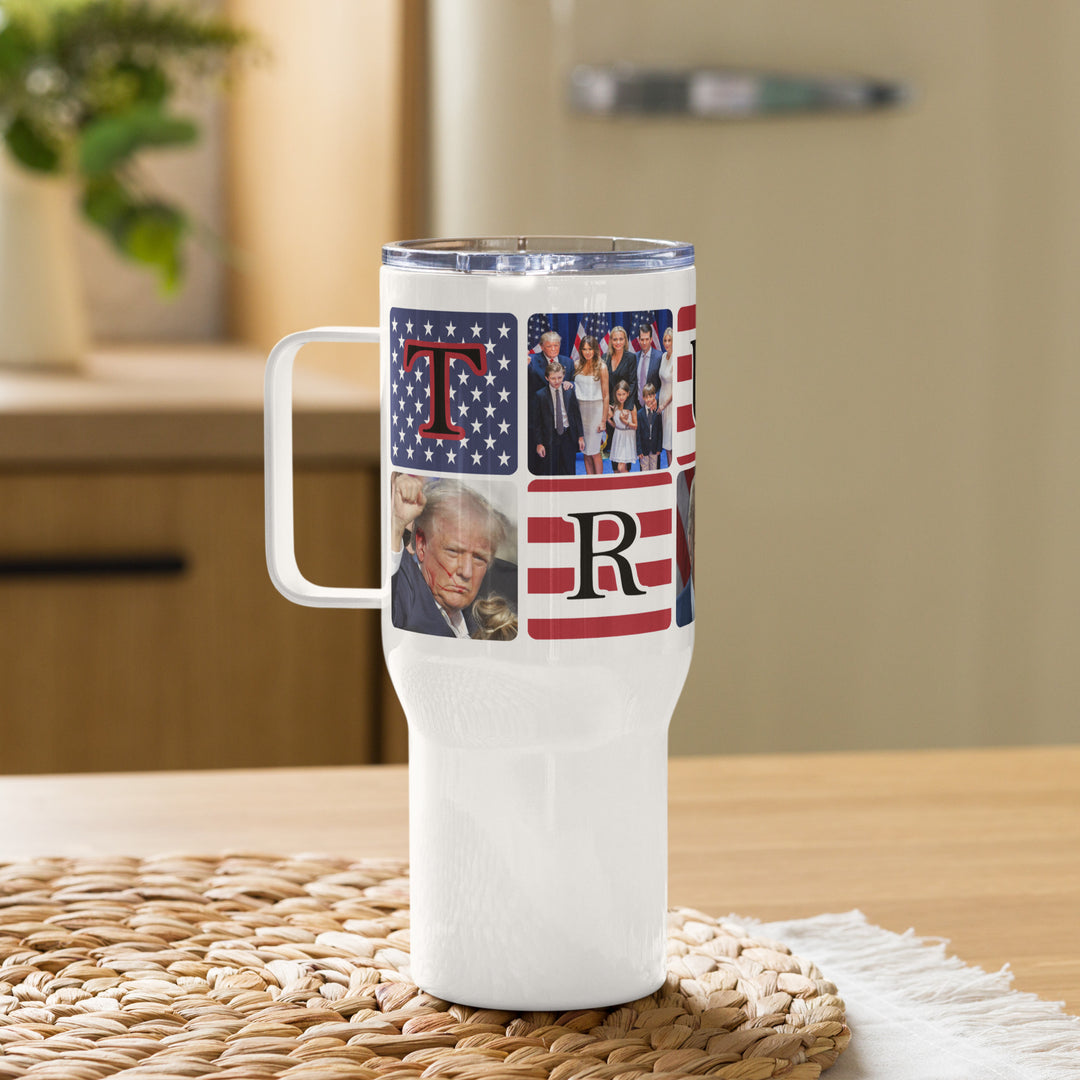 President Donald Trump American Flag Tumbler: Travel mug with a handle Funny Coffee Mug | Funny Mugger
