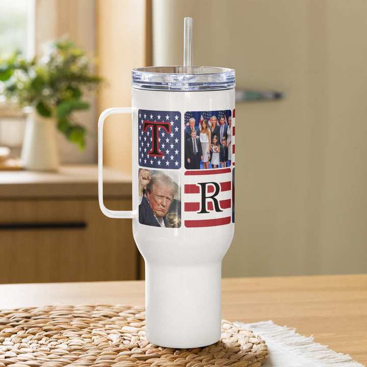 Funny Coffee Mug | President Donald Trump American Flag Tumbler: Travel mug with a handle | Funny Mugger