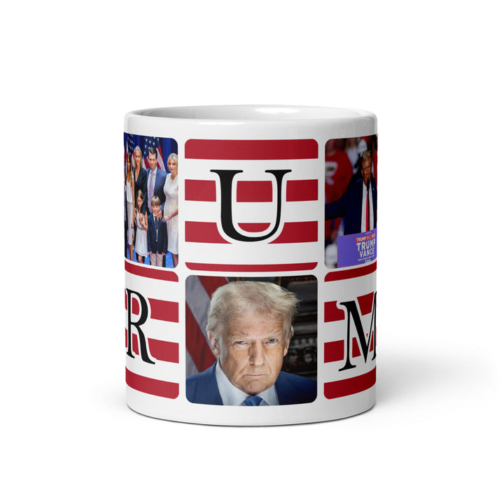 Funny Coffee Mug | President Donald Trump American Flag White glossy mug | Funny Mugger
