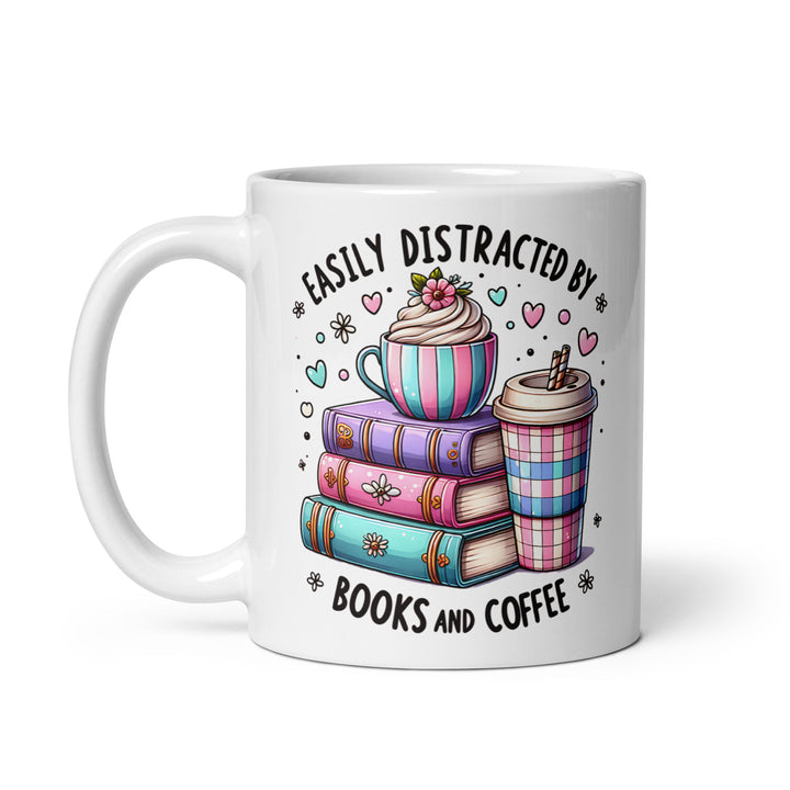 Funny Coffee Mug | Easily Distracted By Books & Coffee Mug | Funny Mugger