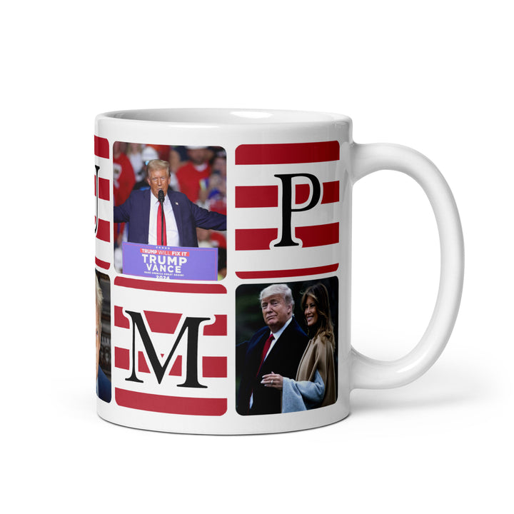 Funny Coffee Mug | President Donald Trump American Flag White glossy mug | Funny Mugger