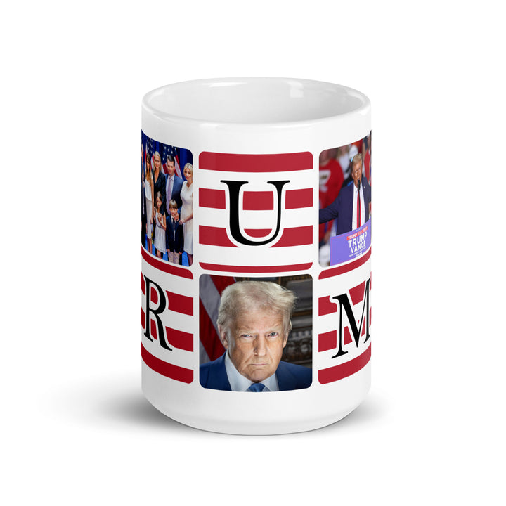 Funny Coffee Mug | President Donald Trump American Flag White glossy mug | Funny Mugger