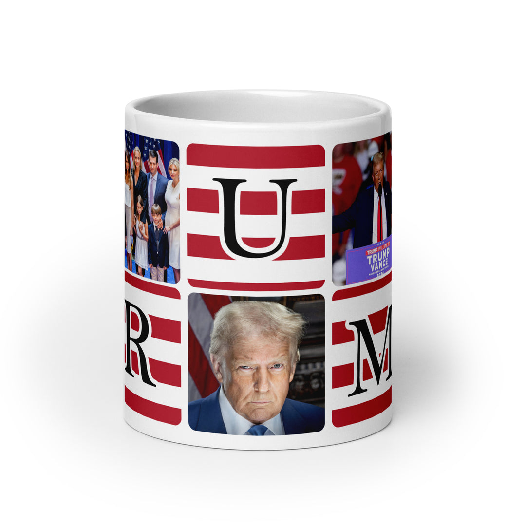 Funny Coffee Mug | President Donald Trump American Flag White glossy mug | Funny Mugger