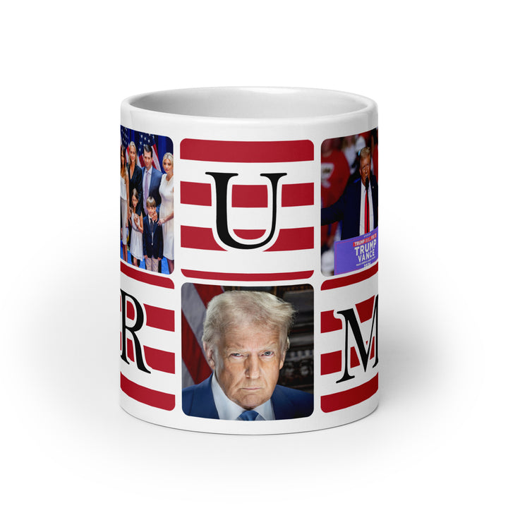 Funny Coffee Mug | President Donald Trump American Flag White glossy mug | Funny Mugger