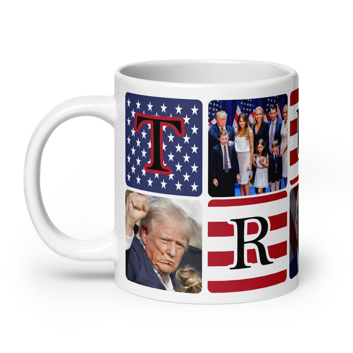 Funny Coffee Mug | President Donald Trump American Flag White glossy mug | Funny Mugger