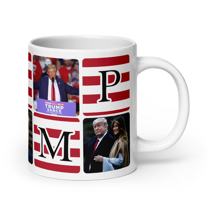 Funny Coffee Mug | President Donald Trump American Flag White glossy mug | Funny Mugger
